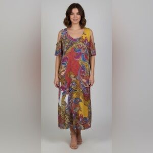 MSK Colorful Paisley Cold Shoulder Midi Dress Size XL
